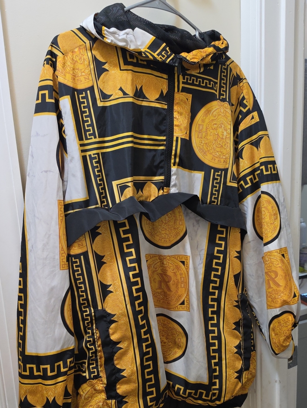 Reason Black, Gold & White Baroque Hooded Windbreaker